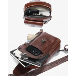 Men's Brown Leather Crossbody Sling Bag with Multiple Compartments and Adjustable Strap, Ideal for Travel and Daily Use