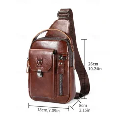 Men's Brown Leather Crossbody Sling Bag with Multiple Compartments and Adjustable Strap, Ideal for Travel and Daily Use