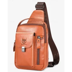 Men's Brown Leather Crossbody Sling Bag with Multiple Compartments and Adjustable Strap, Ideal for Travel and Daily Use