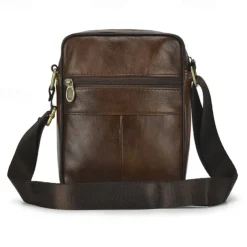 Men's Brown Leather Crossbody Bag with Multiple Zipper Pockets and Adjustable Strap, Vintage Small Shoulder Bag for Travel, Work and Daily Use