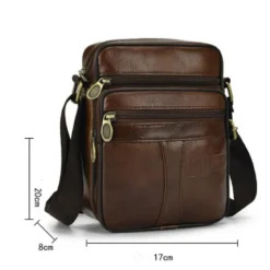 Men's Brown Leather Crossbody Bag with Multiple Zipper Pockets and Adjustable Strap, Vintage Small Shoulder Bag for Travel, Work and Daily Use