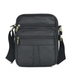 Men's Brown Leather Crossbody Bag with Multiple Zipper Pockets and Adjustable Strap, Vintage Small Shoulder Bag for Travel, Work and Daily Use