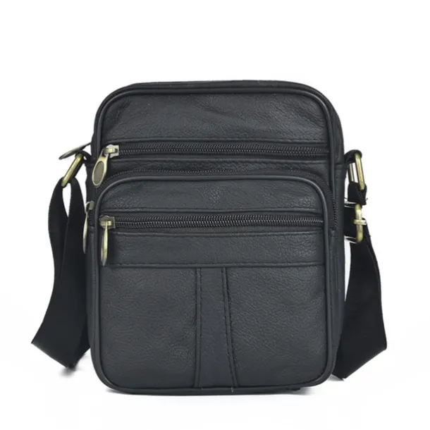 Men's Brown Leather Crossbody Bag with Multiple Zipper Pockets and Adjustable Strap, Vintage Small Shoulder Bag for Travel, Work and Daily Use