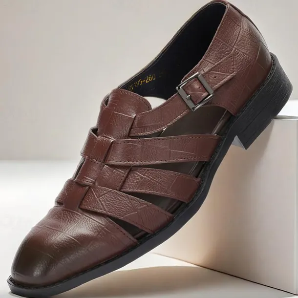 Men's Brown Leather Fisherman Sandals - Comfortable Casual Summer Shoes with Buckle Strap