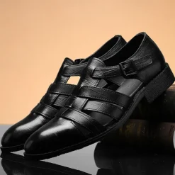 Men's Brown Leather Fisherman Sandals - Comfortable Casual Summer Shoes with Buckle Strap