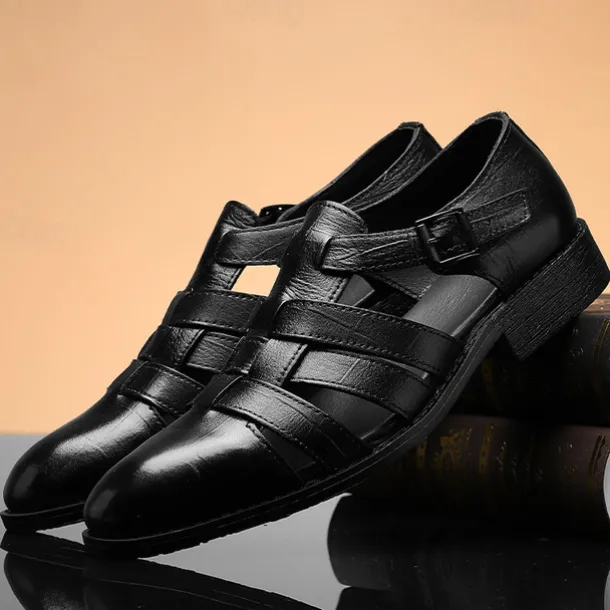 Men's Brown Leather Fisherman Sandals - Comfortable Casual Summer Shoes with Buckle Strap