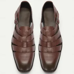 Men's Brown Leather Fisherman Sandals - Comfortable Casual Summer Shoes with Buckle Strap