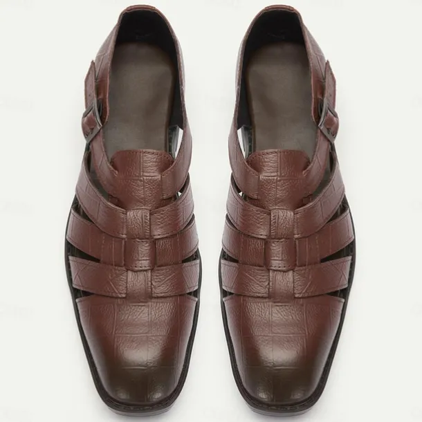 Men's Brown Leather Fisherman Sandals - Comfortable Casual Summer Shoes with Buckle Strap