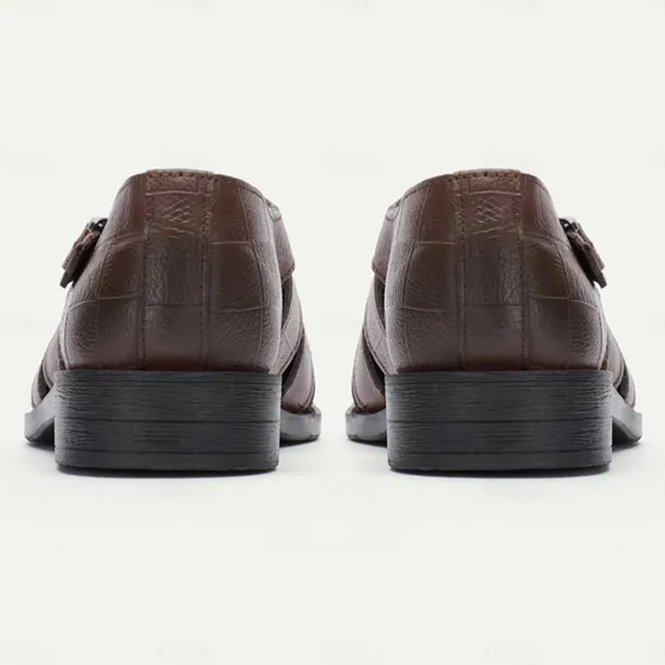 Men's Brown Leather Fisherman Sandals - Comfortable Casual Summer Shoes with Buckle Strap