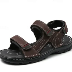 Men's Brown Leather Outdoor Sandals with Adjustable Straps – Durable and Comfortable Hiking Sandals