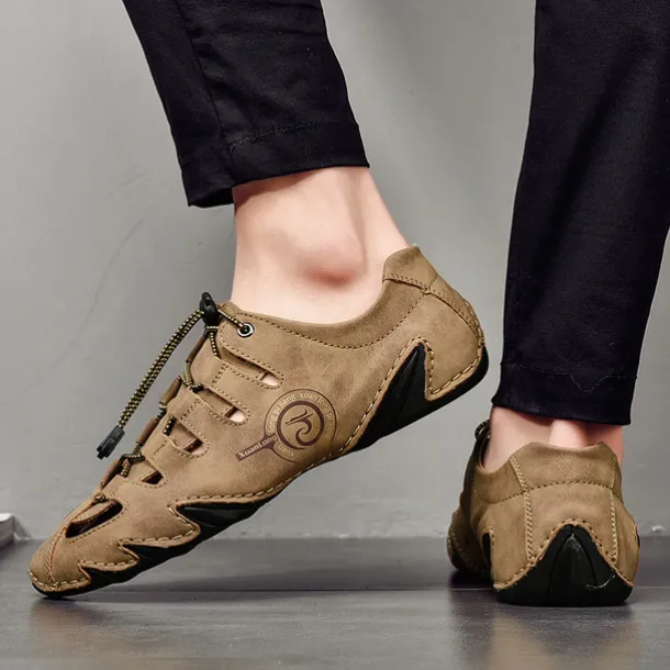 Men's Brown Leather Outdoor Sandals with Secure Lace-Up Design - Perfect for Hiking and Casual Wear