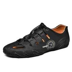 Men's Brown Leather Outdoor Sandals with Secure Lace-Up Design - Perfect for Hiking and Casual Wear