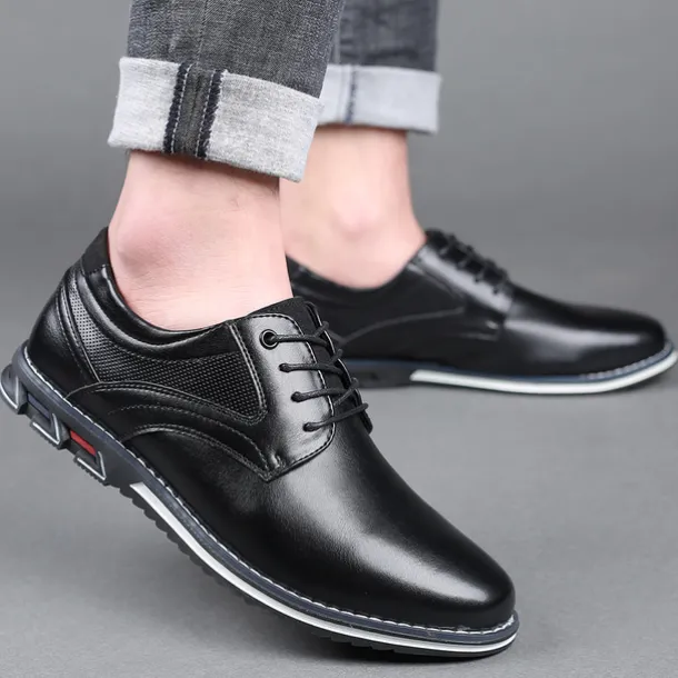 Men's Brown Leather Oxford Shoes with Non-Slip Rubber Sole - Stylish and Comfortable Dress Shoes for Formal and Casual Wear