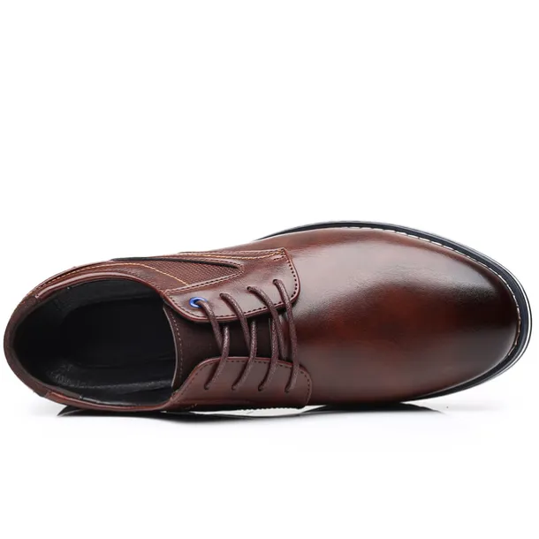 Men's Brown Leather Oxford Shoes with Non-Slip Rubber Sole - Stylish and Comfortable Dress Shoes for Formal and Casual Wear