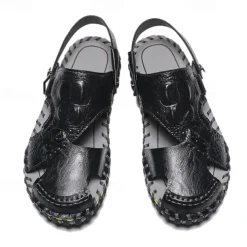 Men's Brown Leather Sandals with Adjustable Strap and Stylish Stitching – Comfortable and Durable for Casual Outings, Beach and Everyday Wear