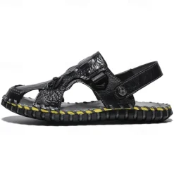 Men's Brown Leather Sandals with Adjustable Strap and Stylish Stitching – Comfortable and Durable for Casual Outings, Beach and Everyday Wear