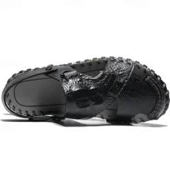 Men's Brown Leather Sandals with Adjustable Strap and Stylish Stitching – Comfortable and Durable for Casual Outings, Beach and Everyday Wear