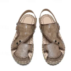 Men's Brown Leather Sandals with Adjustable Strap and Stylish Stitching – Comfortable and Durable for Casual Outings, Beach and Everyday Wear