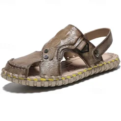 Men's Brown Leather Sandals with Adjustable Strap and Stylish Stitching – Comfortable and Durable for Casual Outings, Beach and Everyday Wear