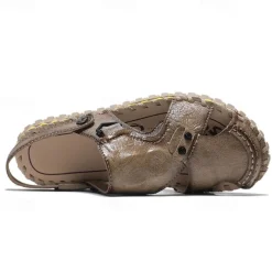 Men's Brown Leather Sandals with Adjustable Strap and Stylish Stitching – Comfortable and Durable for Casual Outings, Beach and Everyday Wear