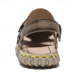 Men's Brown Leather Sandals with Adjustable Strap and Stylish Stitching – Comfortable and Durable for Casual Outings, Beach and Everyday Wear