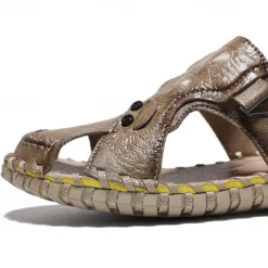 Men's Brown Leather Sandals with Adjustable Strap and Stylish Stitching – Comfortable and Durable for Casual Outings, Beach and Everyday Wear