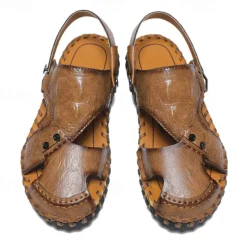 Men's Brown Leather Sandals with Adjustable Strap and Stylish Stitching – Comfortable and Durable for Casual Outings, Beach and Everyday Wear