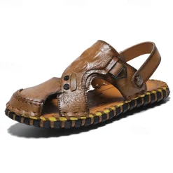 Men's Brown Leather Sandals with Adjustable Strap and Stylish Stitching – Comfortable and Durable for Casual Outings, Beach and Everyday Wear