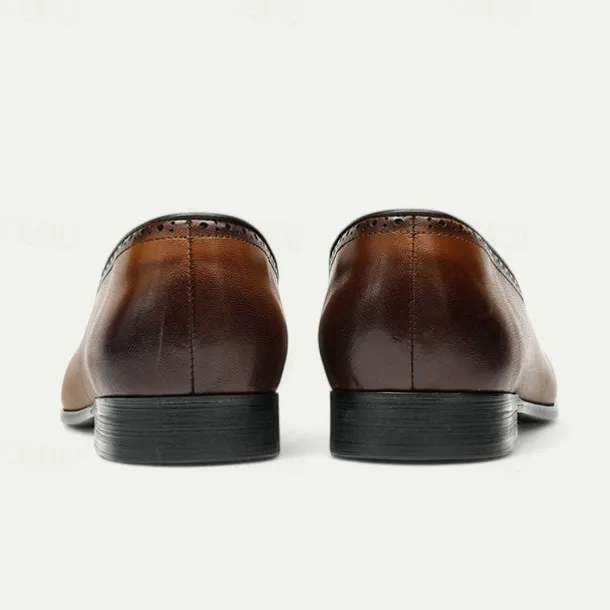 Men's Brown Leather Tassel Loafers with Brogue Detailing, Classic Slip-On Dress Shoes for Weddings, Parties and Formal Events