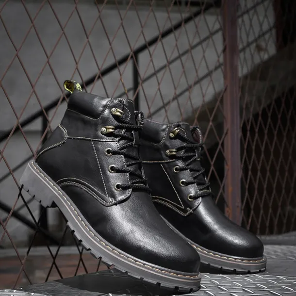 Men's Brown Leather Work Boots, Durable Lace-Up Ankle Boots with Rugged Sole, Perfect for Outdoor Activities, Construction, and Casual Wear