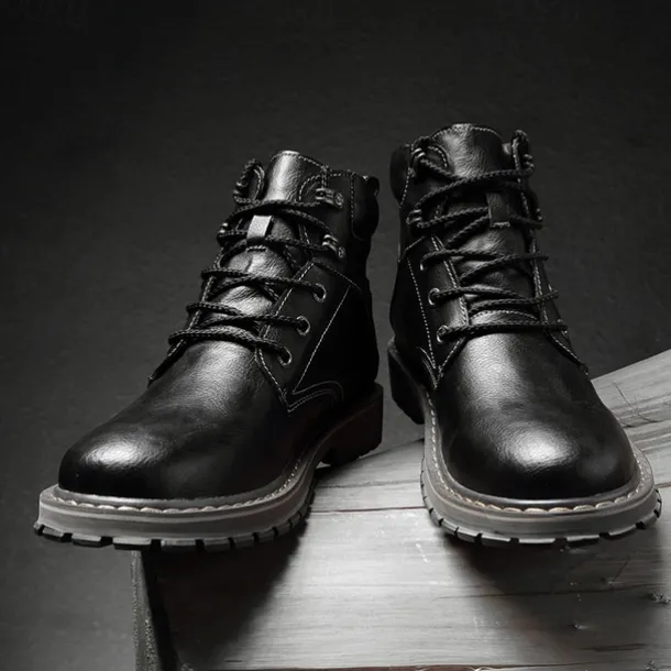 Men's Brown Leather Work Boots, Durable Lace-Up Ankle Boots with Rugged Sole, Perfect for Outdoor Activities, Construction, and Casual Wear