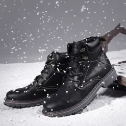 Men's Brown Leather Work Boots, Durable Lace-Up Ankle Boots with Rugged Sole, Perfect for Outdoor Activities, Construction, and Casual Wear