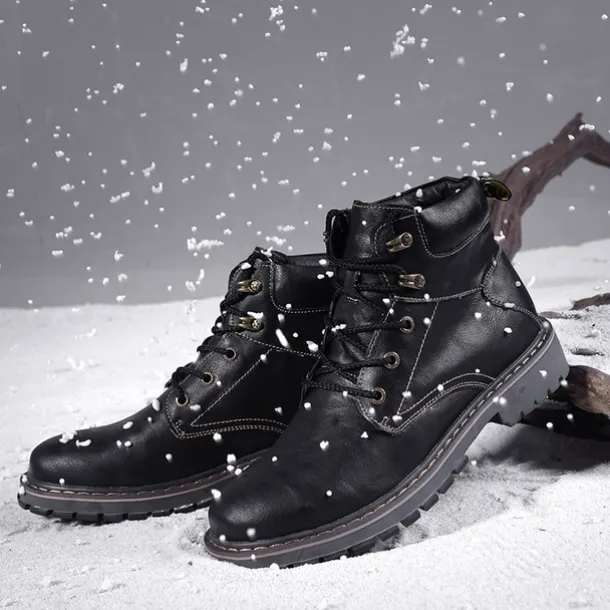 Men's Brown Leather Work Boots, Durable Lace-Up Ankle Boots with Rugged Sole, Perfect for Outdoor Activities, Construction, and Casual Wear