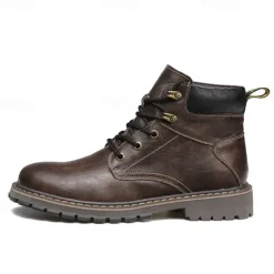 Men's Brown Leather Work Boots, Durable Lace-Up Ankle Boots with Rugged Sole, Perfect for Outdoor Activities, Construction, and Casual Wear