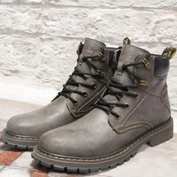 Men's Brown Leather Work Boots, Durable Lace-Up Ankle Boots with Rugged Sole, Perfect for Outdoor Activities, Construction, and Casual Wear