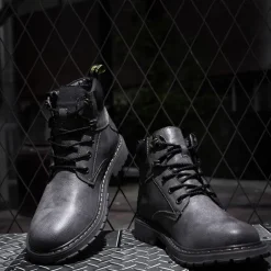 Men's Brown Leather Work Boots, Durable Lace-Up Ankle Boots with Rugged Sole, Perfect for Outdoor Activities, Construction, and Casual Wear