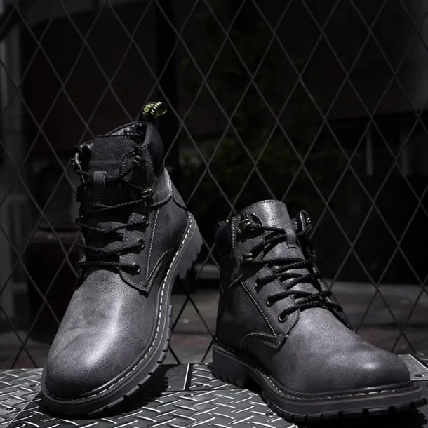 Men's Brown Leather Work Boots, Durable Lace-Up Ankle Boots with Rugged Sole, Perfect for Outdoor Activities, Construction, and Casual Wear