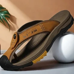 Men's Brown Outdoor Flip-Flops with Durable Sole – Comfortable and Lightweight Sandals for Hiking, Beach, and Casual Wear