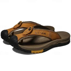 Men's Brown Outdoor Flip-Flops with Durable Sole – Comfortable and Lightweight Sandals for Hiking, Beach, and Casual Wear