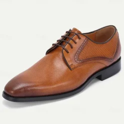 Men's Brown Perforated Leather Oxford Shoes with Lace-Up Design – Premium Cowhide for Formal and Business Occasions