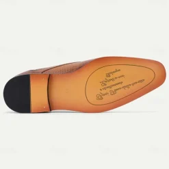 Men's Brown Perforated Leather Oxford Shoes with Lace-Up Design – Premium Cowhide for Formal and Business Occasions