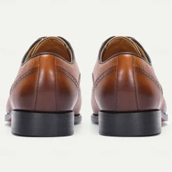 Men's Brown Perforated Leather Oxford Shoes with Lace-Up Design – Premium Cowhide for Formal and Business Occasions