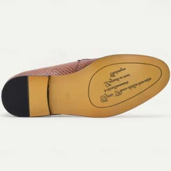 Men's Brown Premium Cowhide Leather Loafers with Textured Snake Skin Design, Slip-On Comfort, Stylish and Versatile for Casual and Formal Occasions