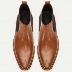 Men's Brown Premium Cowhide Chelsea Boots with White Sole - Elegant and Comfortable for Casual and Formal Wear
