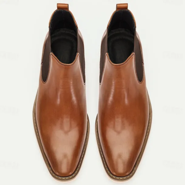 Men's Brown Premium Cowhide Chelsea Boots with White Sole - Elegant and Comfortable for Casual and Formal Wear
