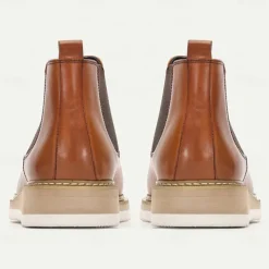 Men's Brown Premium Cowhide Chelsea Boots with White Sole - Elegant and Comfortable for Casual and Formal Wear