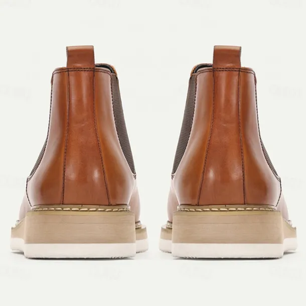 Men's Brown Premium Cowhide Chelsea Boots with White Sole - Elegant and Comfortable for Casual and Formal Wear