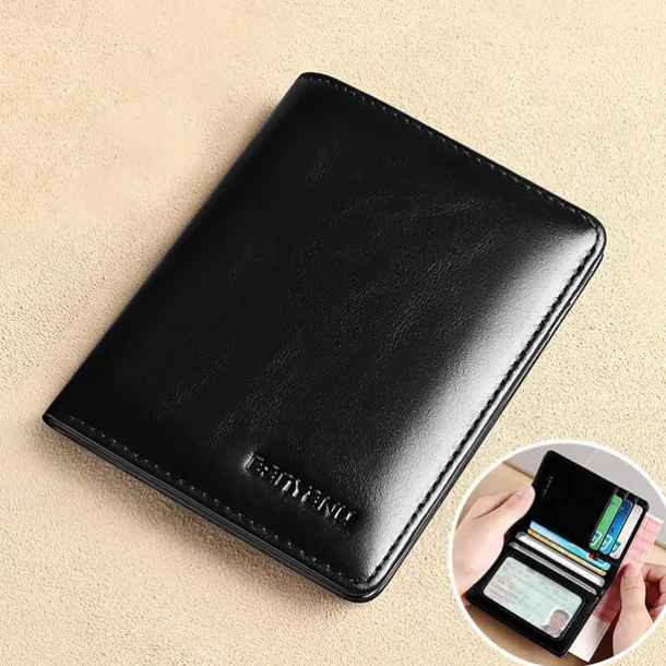 Men's Brown RFID Blocking Leather Bifold Wallet with ID Window and Multiple Card Slots, Slim Anti-Theft Wallet for Business, Travel and Everyday Use