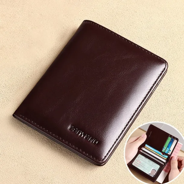 Men's Brown RFID Blocking Leather Bifold Wallet with ID Window and Multiple Card Slots, Slim Anti-Theft Wallet for Business, Travel and Everyday Use