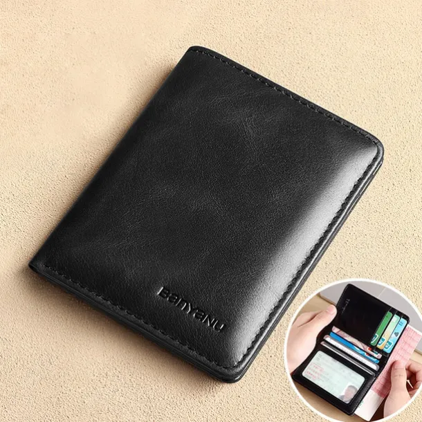 Men's Brown RFID Blocking Leather Bifold Wallet with ID Window and Multiple Card Slots, Slim Anti-Theft Wallet for Business, Travel and Everyday Use